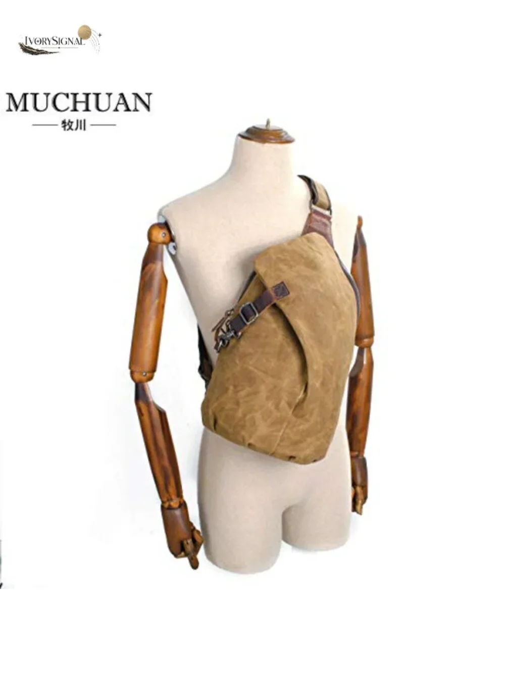 Waxed Canvas Sling Backpack Cow Leather Crossbody Bag Casual Daypack